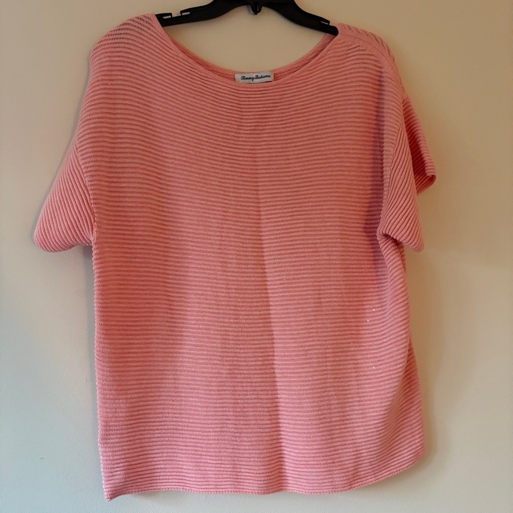 Tommy Bahama Pink Shimmer Textured Knit Short Sleeve Top Women’s Medium